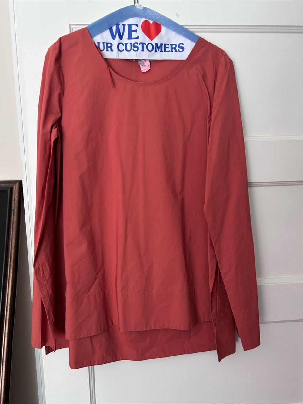 COS Long-Sleeve Crewneck Blouse in Rust Red